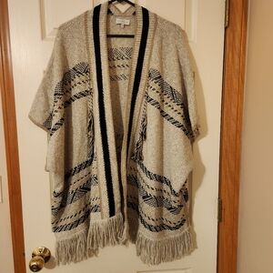 Lucky Brand Open Front Cardigan Cotton Lightweight Fringe Hem Tasseled Size XS/S